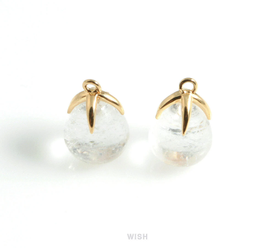 Rock Crystal Teardrop Gemstone Charm in Gold, Clear Gemstone Pendant / SCLG-105-P