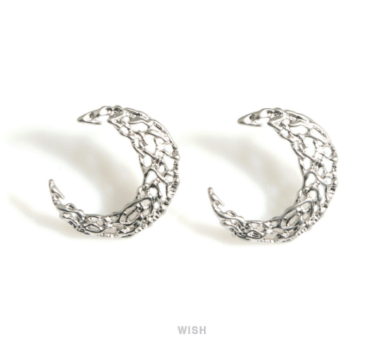Mesh Crescent Stud Earrings in Matte Rhodium, Large Crescent Stud Earrings / MMRH-704-E
