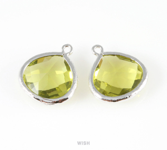 Apple Faceted Glass Charm in Rhodium, Framed Drop Glass Bead / GAPRH-001-P (Large)