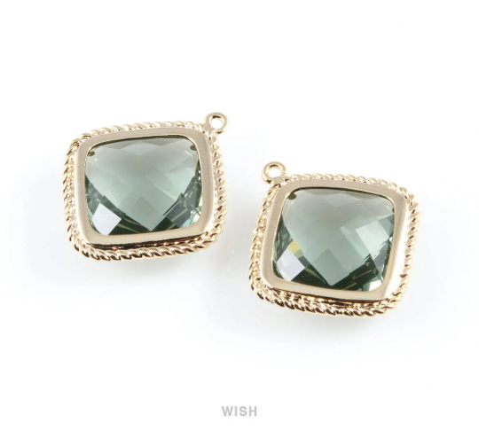 Charcoal Diamond Shape Pendants in Gold, Framed Diamond Charms / GCCG-032-P