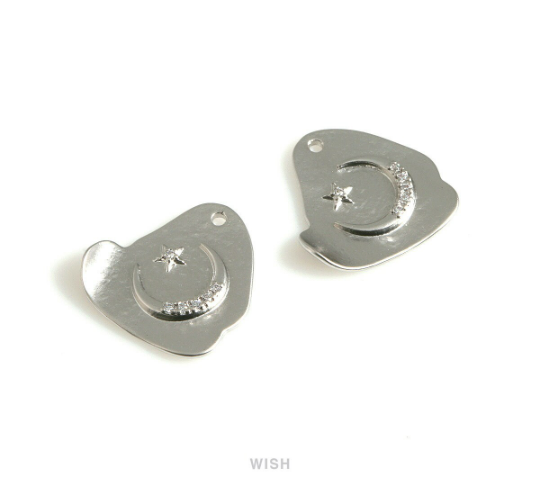 Star and Crescent in Cloud in Matte Rhodium, Star and Crescent Cubic Zirconia Charm / MMRH-668-P