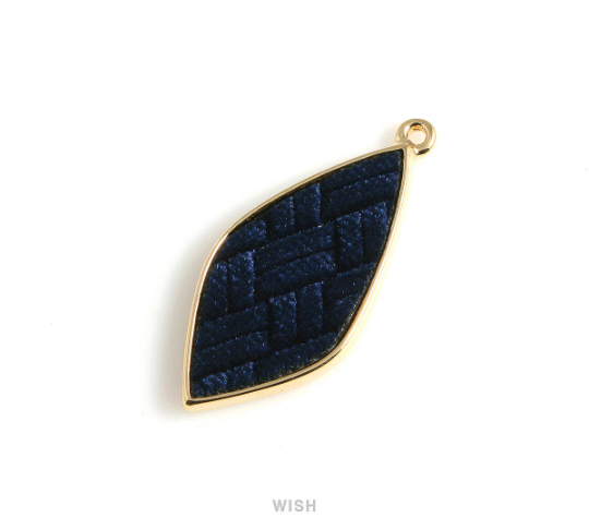 Navy Velvet Pendant in Gold Drop Frame, Navy Velvet Drop Charm / LNVG-487-P