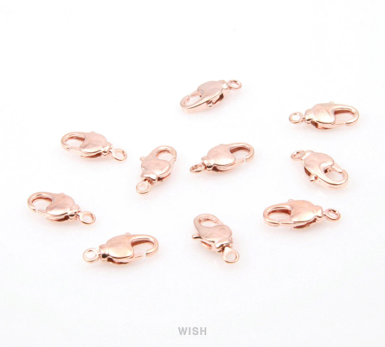 Rose Gold Plated Lobster Clasps with 10 Clasp Bars, Lobster Claw Clasps / FRG-023-C (10 pcs)