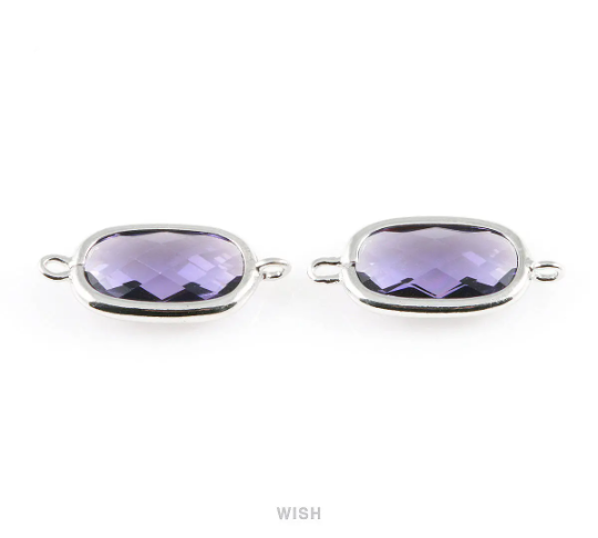 Amethyst Oval Glass Connector in Rhodium, Framed Oval Connector / GTZRH-035-C