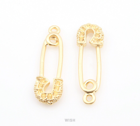 Safety Pin Pendants in Matte Gold, Safety Pin Charms / MMG-068-P