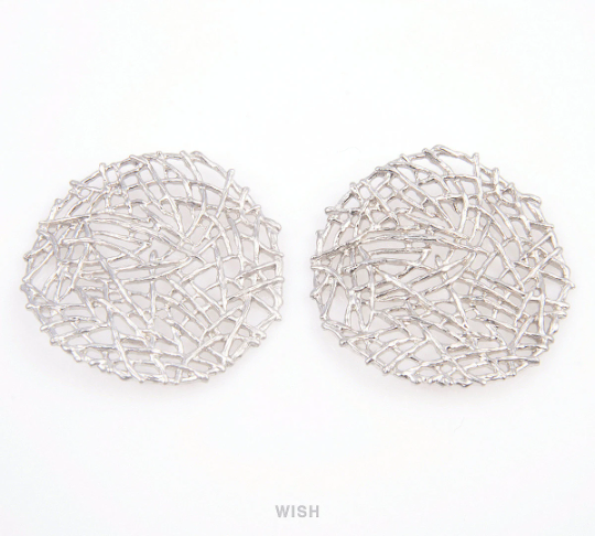 Round Bird Nest Pendants in Matte Rhodium, Bush Charms / MMRH-091-P