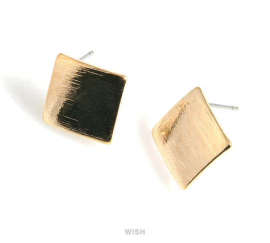 Rhombus Stud Earrings in Gold, Rhombus Shape Ear Studs / MG-519-E