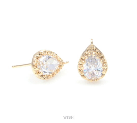 Teardrop Cubic Stud Earrings in Gold, Teardrop Cubic Zirconia / CG-032-E