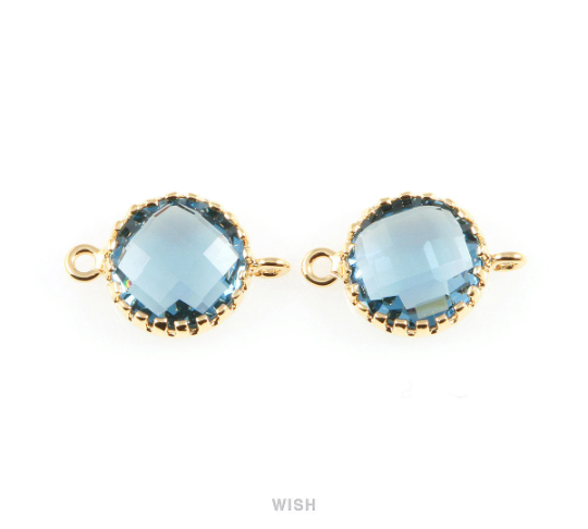 Montana Blue Faceted Glass Connector in Gold, Framed Round Connector / GMBG-008-P