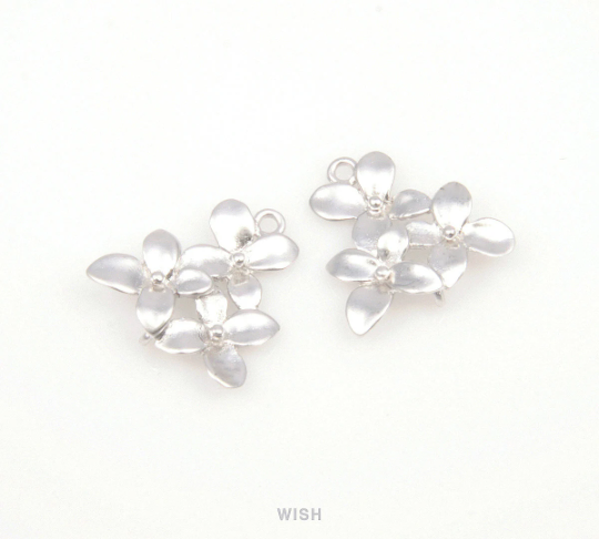 3 Flower Connectors in Matte Rhodium, Flower Leaves Charms / MMRH-098-C