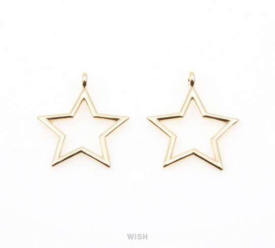 Star Outline Pendants in Gold, Star Charm / MG-014-P