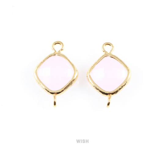 Rose Quartz Rhombus Glass Connector in Gold, Framed Rhombus Connector / GRQG-021-P