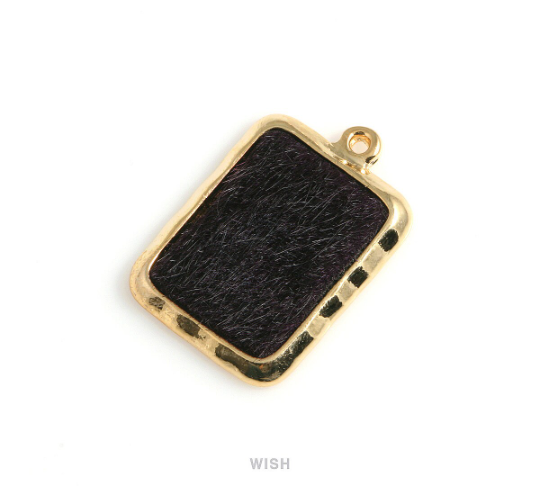 Black Calf Hide in Gold Square Frame, Black Calf Hide Charm / LBKG-466-P