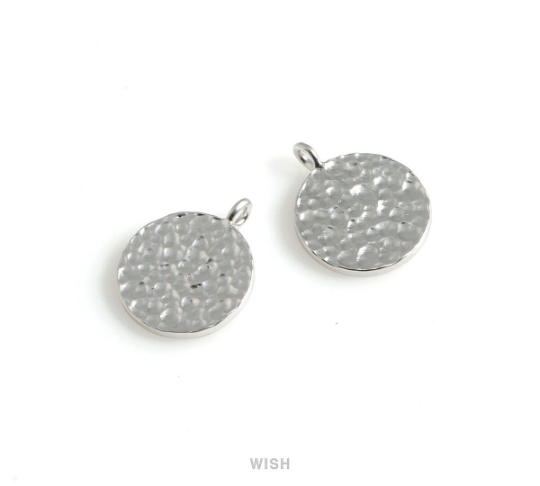 Hammered Disc Pendants in Matte Rhodium, Hammered Coin Charm / MMRH-500-P