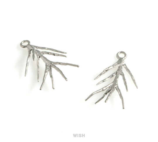 Pine Tree Pendants in Matt Rhodium, Pine Tree Charms /MMRH-576-P