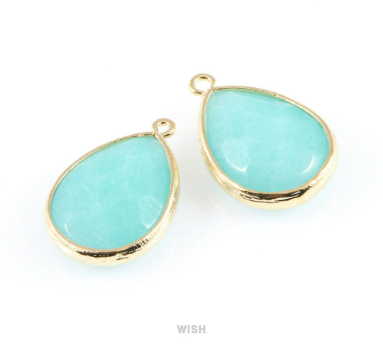 Mint Synthetic Stone Charms in Gold, Framed Teardrop Pendant / SMTG-010-P