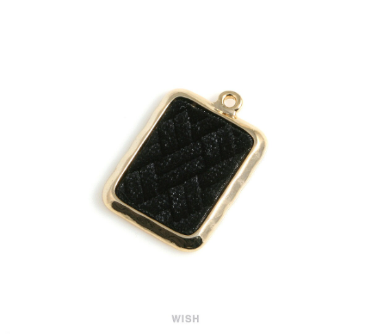 Black Velvet in Gold Square Frame, Black Velvet Square Charm / LBKG-488-P