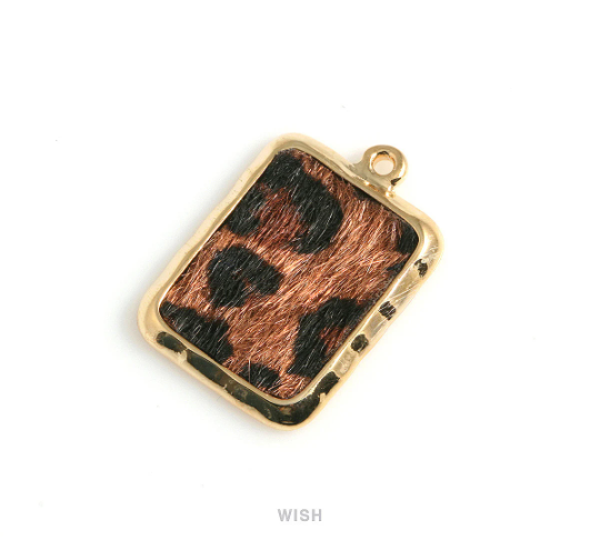 Leopard Print Calf Hide in Gold Square Frame, Leopard Print Calf Hide Charm / LLEG-466-P