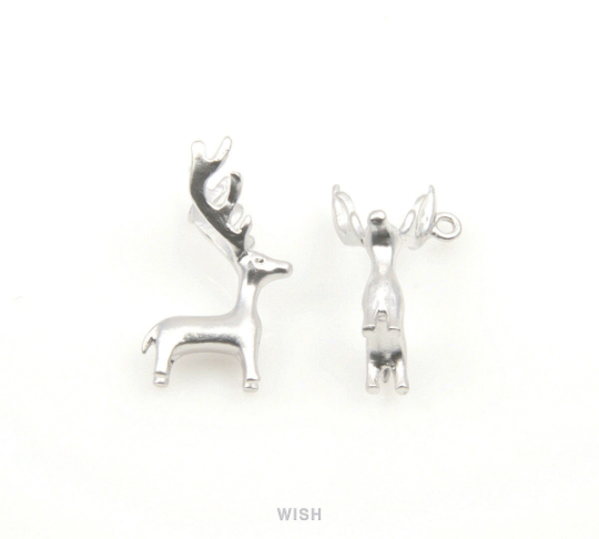 Reindeer Pendants in Matte Rhodium, Solid Reindeer Charm / MMRH-190-P