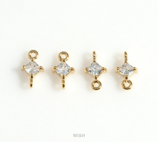 Diamond Shape Cubic Zirconia Connector in Gold, Dainty CZ Charm  / CG-085-P (4pcs)