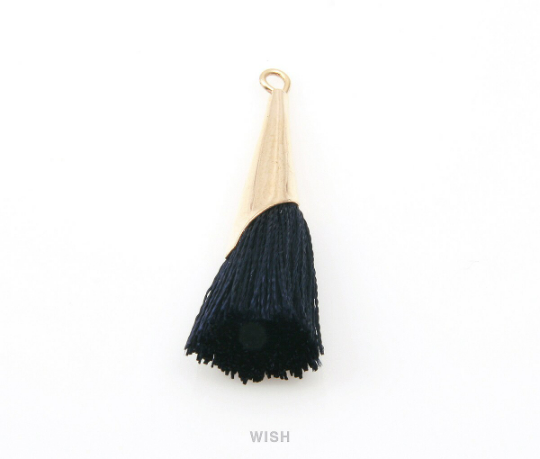 Dark Navy Thread Tassel with Cone Cap in Gold/ TDNG-005-T