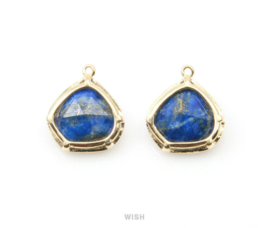 Lapis Lazuli Faceted Gemstone Charm in Gold, Framed Pear Gemstone Pendant / SLLG-084-P