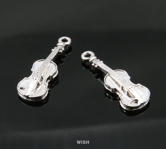 Violin Pendants in Rhodium, Musical Instrument Charms / MRH-325-P