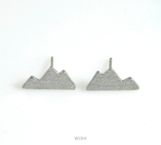 Mountain Stud Earrings in Matte Rhodium, 3 Peak Mountain Ear Studs / MMRH-489-E