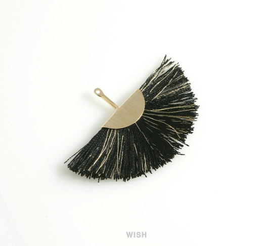 Semicircle Black Gold Thread Tassel in Gold, Semicircular Black Thread Pendant / TBKG-009-T
