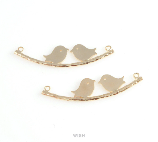 Birds on Branch Pendant in Matte Gold, Birds on Twig Charm / MMG-207-P