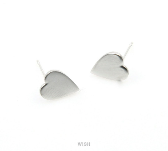 Heart Stud Earrings in Matte Rhodium, Heart studs/ MMRH-272-E