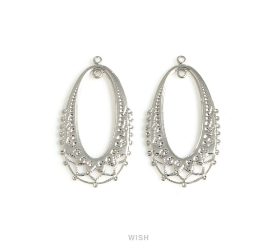 Oval Oriental Pattern Pendants in Matte Rhodium, Oval Oriental Pattern Charms / MMRH-665-P