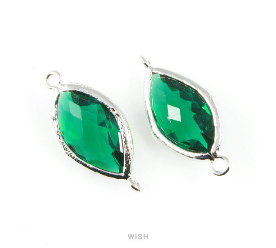 Emerald Marquise Glass Connector in Rhodium, Framed Marquise Connector / GEMRH-030-C