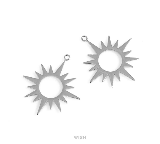 Large Star Burst Pendants in Rhodium, Star Burst Charm /MRH-587-P