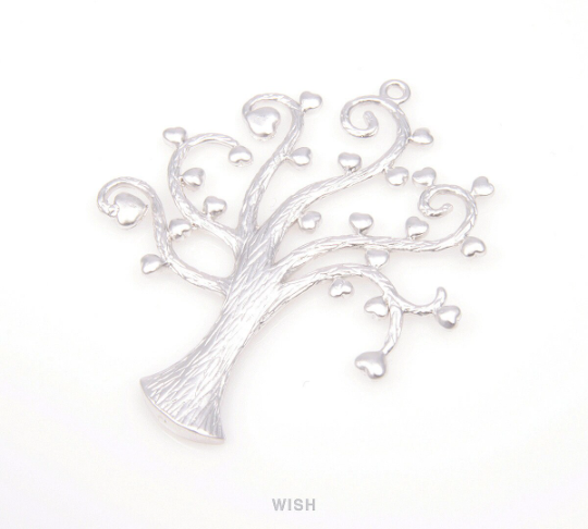 Heart Leaves Tree Pendants in Matte Rhodium, Family Tree Charms / MMRH-087-P