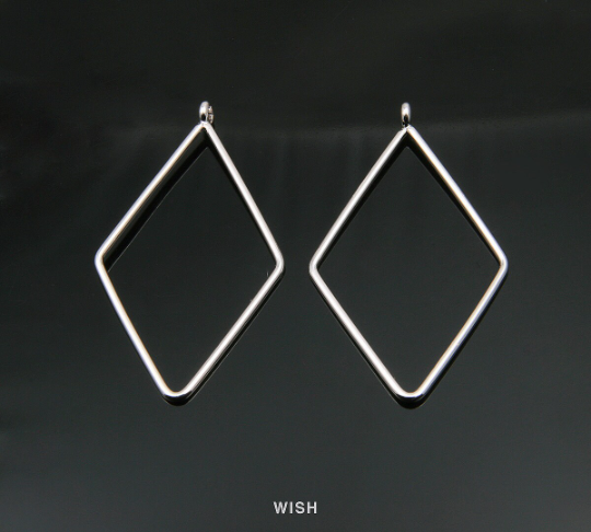 Open Diamond Wire Pendant in Rhodium, Open Diamond Charm / MRH-286-P