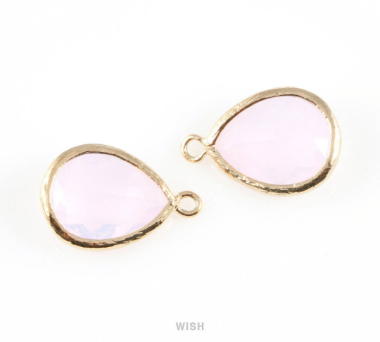 Violet Opal Teardrop Glass Charm in Gold, Framed Drop Glass Gem / GVOG-005-P