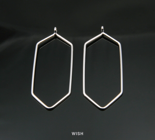 Open Hexagon Wire Pendant in Rhodium, Open Hexagon Charm / MRH-287-P