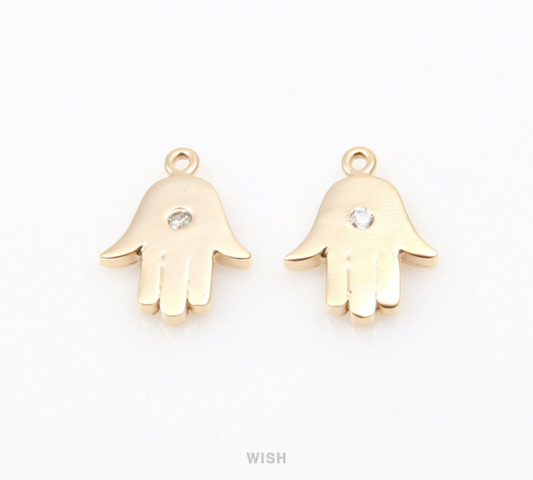 Cubic Zirconia Hamsa Pendant in Matte Gold, CZ Hamsa Charm / MMG-305-P