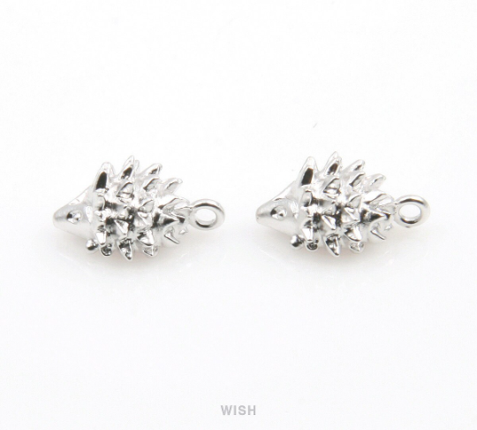 Hedgehog Pendants in Matte Rhodium, Solid Hedgehog Charm / MMRH-333-P