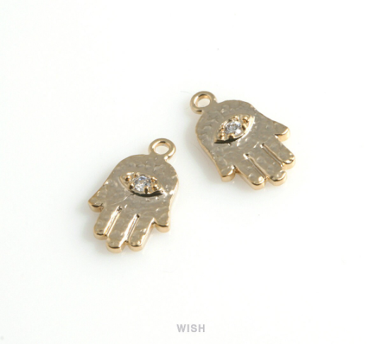 Cubic Zirconia Hamsa Pendant in Matte Gold, CZ Hamsa Charm / MMG-460-P