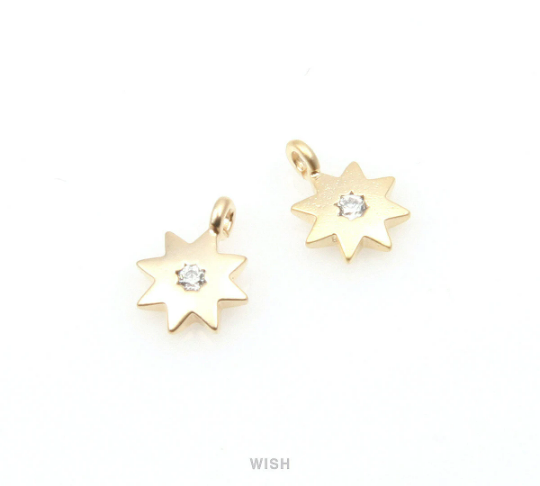 North Star Cubic Zirconia Pendant in Matte Gold, CZ Star Charm /  MMG-289-P