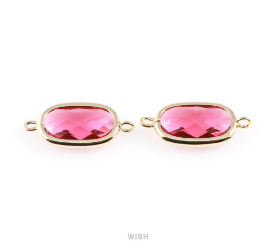 Ruby Oval Glass Connector in Gold, Framed Oval Connector / GRBG-035-C