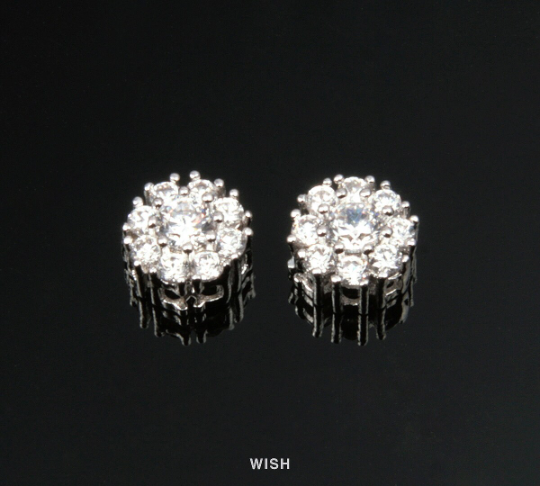 Nine Round Cubic Zirconia Charms in Rhodium, Round Cubic Zirconia Pendants / CRH-020-P