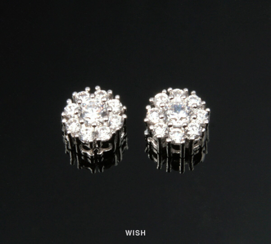 Nine Round Cubic Zirconia Charms in Rhodium, Round Cubic Zirconia Pendants / CRH-020-P