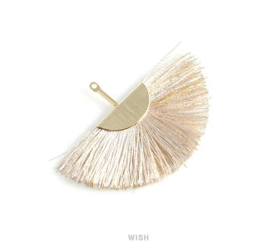 Semicircle Light Beige Gold Thread Tassel in Gold, Semicircular Beige Thread Pendant / TLBG-009-T