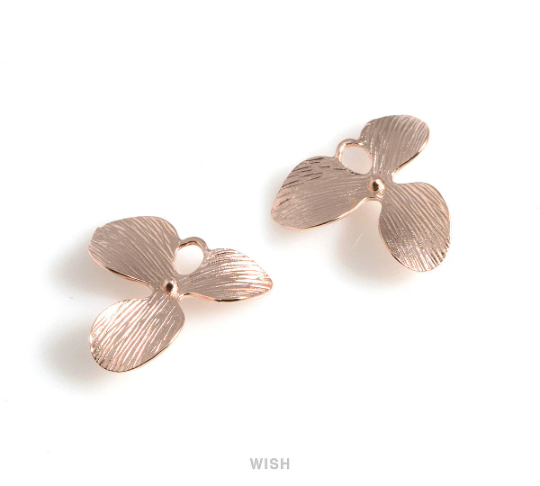 Orchid Flower Petal Connectors in Matte Rose Gold, Floral Charms / MMRG-035-C