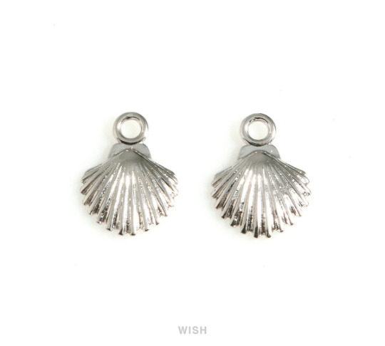 Dainty Shell Charms in Rhodium, Shell Pendants /  MRH-653-P