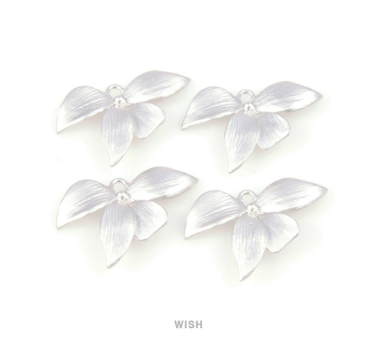 Orchid Flower Connectors in Matte Rhodium, Floral Charms / MMRH-030-C