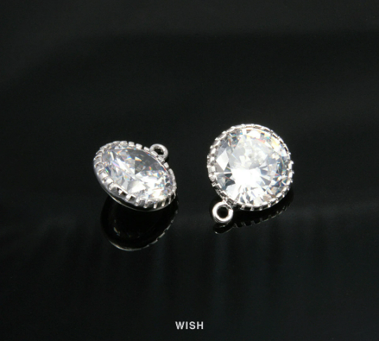 Round Cubic Zirconia Pendants in Rhodium, Round Cubic Gems /CRH-041-P